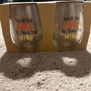 Set of Four Wine Glasses with Fun Text